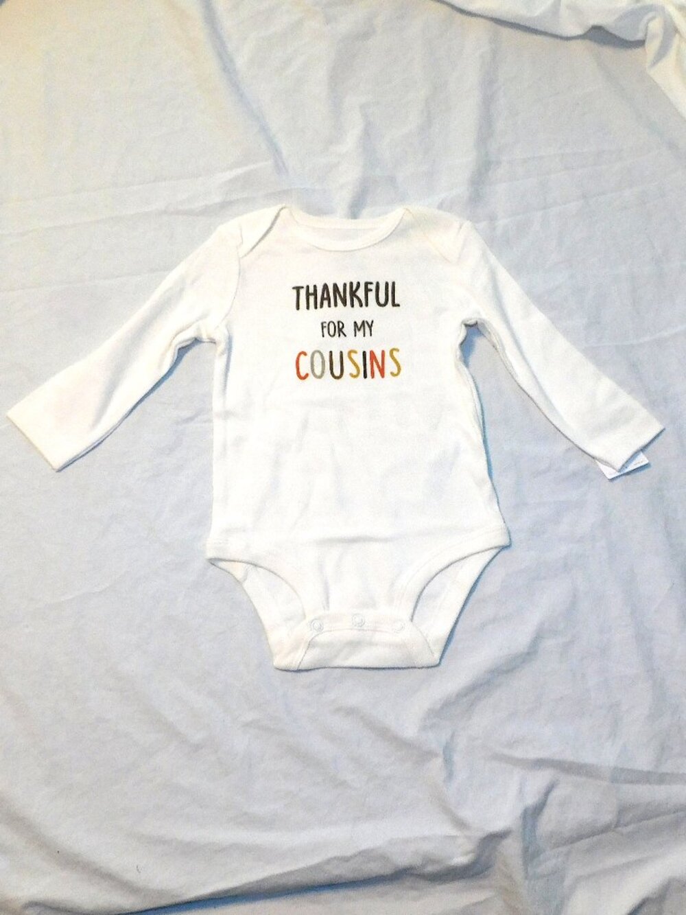 Baby First Thanksgiving One Piece Thankful for Cousins 9 & 12 Months Unisex NEW